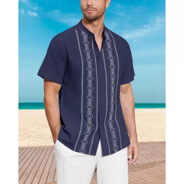 Cuban Guayabera Shirts for Men Short/Long Sleeve Casual Button Down Shirt Band Collar Beach Camp Mexican Shirt