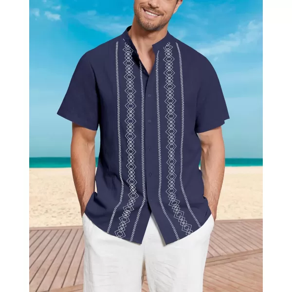 Cuban Guayabera Shirts for Men Short/Long Sleeve Casual Button Down Shirt Band Collar Beach Camp Mexican Shirt