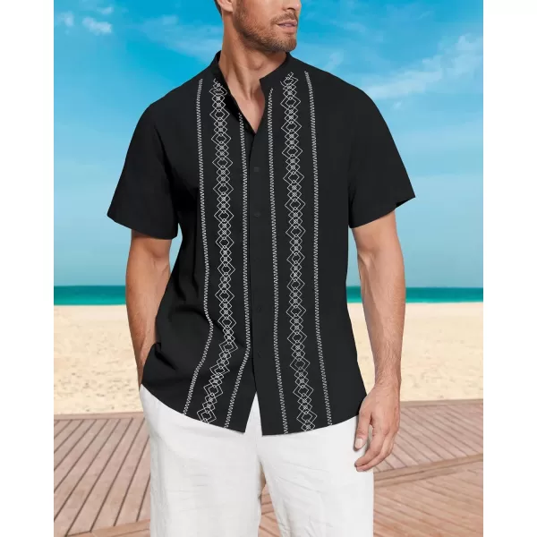 Cuban Guayabera Shirts for Men Short/Long Sleeve Casual Button Down Shirt Band Collar Beach Camp Mexican Shirt