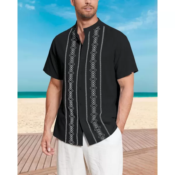 Cuban Guayabera Shirts for Men Short/Long Sleeve Casual Button Down Shirt Band Collar Beach Camp Mexican Shirt