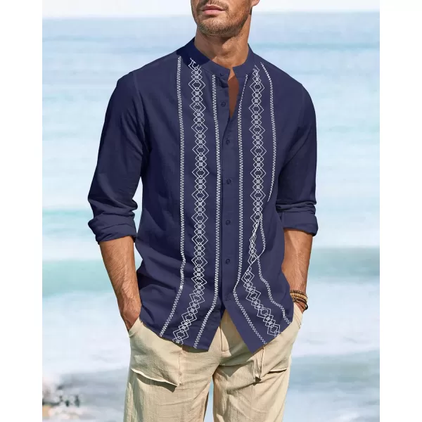 Cuban Guayabera Shirts for Men Short/Long Sleeve Casual Button Down Shirt Band Collar Beach Camp Mexican Shirt