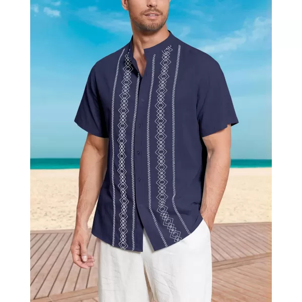 Cuban Guayabera Shirts for Men Short/Long Sleeve Casual Button Down Shirt Band Collar Beach Camp Mexican Shirt