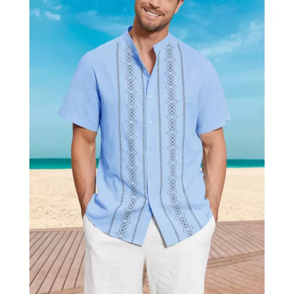 Cuban Guayabera Shirts for Men Short/Long Sleeve Casual Button Down Shirt Band Collar Beach Camp Mexican Shirt