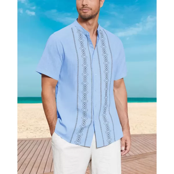 Cuban Guayabera Shirts for Men Short/Long Sleeve Casual Button Down Shirt Band Collar Beach Camp Mexican Shirt