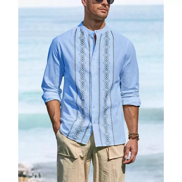 Cuban Guayabera Shirts for Men Short/Long Sleeve Casual Button Down Shirt Band Collar Beach Camp Mexican Shirt