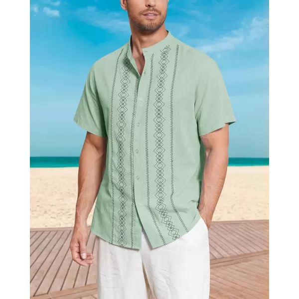Cuban Guayabera Shirts for Men Short/Long Sleeve Casual Button Down Shirt Band Collar Beach Camp Mexican Shirt