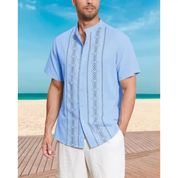 Cuban Guayabera Shirts for Men Short/Long Sleeve Casual Button Down Shirt Band Collar Beach Camp Mexican Shirt