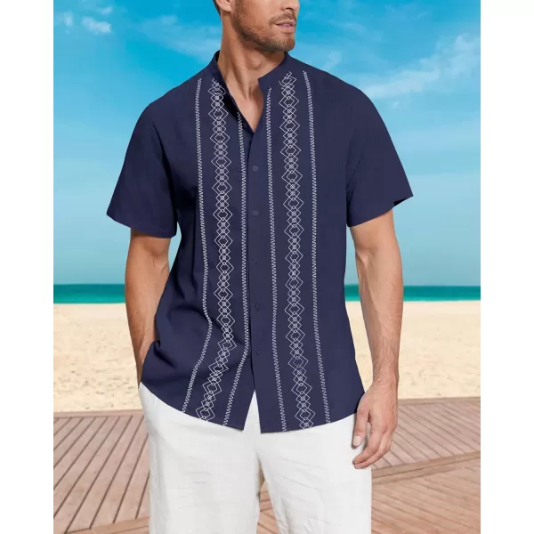 Cuban Guayabera Shirts for Men Short/Long Sleeve Casual Button Down Shirt Band Collar Beach Camp Mexican Shirt