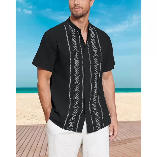 Cuban Guayabera Shirts for Men Short/Long Sleeve Casual Button Down Shirt Band Collar Beach Camp Mexican Shirt