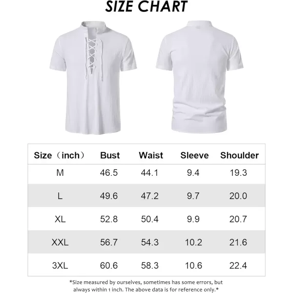 Mens Cotton Linen Shirts Lace Up Short/Long Sleeve Henley Pirate Shirt Casual V Neck for Beach Renaissance Viking Hippie