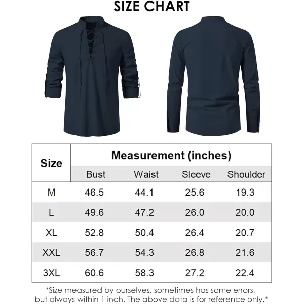 Mens Cotton Linen Shirts Lace Up Short/Long Sleeve Henley Pirate Shirt Casual V Neck for Beach Renaissance Viking Hippie