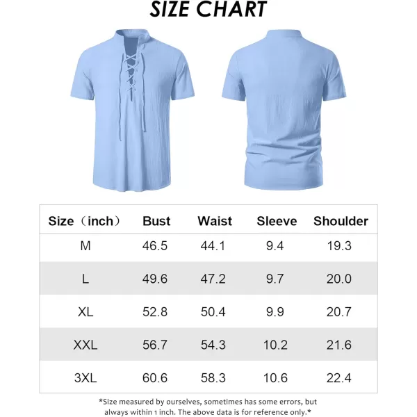 Mens Cotton Linen Shirts Lace Up Short/Long Sleeve Henley Pirate Shirt Casual V Neck for Beach Renaissance Viking Hippie