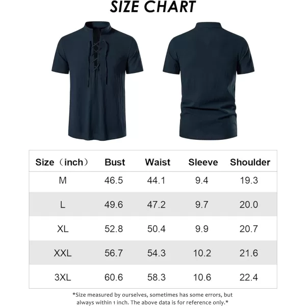 Mens Cotton Linen Shirts Lace Up Short/Long Sleeve Henley Pirate Shirt Casual V Neck for Beach Renaissance Viking Hippie