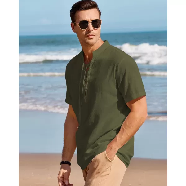 Mens Cotton Linen Shirts Lace Up Short/Long Sleeve Henley Pirate Shirt Casual V Neck for Beach Renaissance Viking Hippie