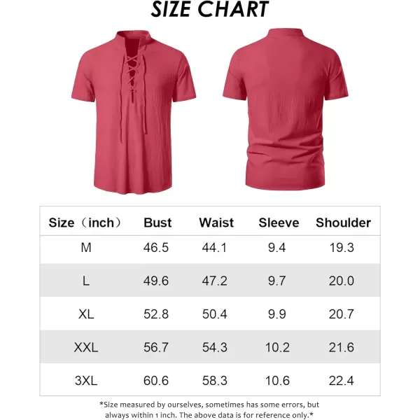 Mens Cotton Linen Shirts Lace Up Short/Long Sleeve Henley Pirate Shirt Casual V Neck for Beach Renaissance Viking Hippie