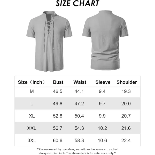 Mens Cotton Linen Shirts Lace Up Short/Long Sleeve Henley Pirate Shirt Casual V Neck for Beach Renaissance Viking Hippie