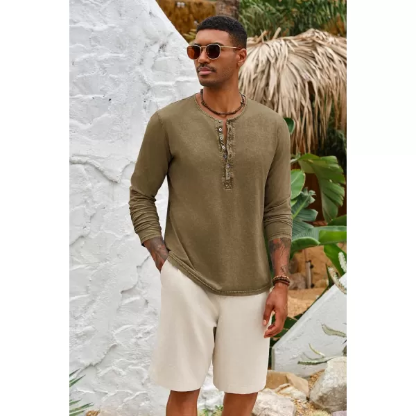 Mens Distressed Henley Shirts Front Placket Retro Long Sleeve Tee Shirts Casual Button Down Washed T-Shirts for Men