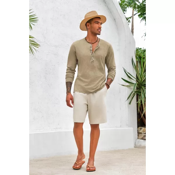 Mens Distressed Henley Shirts Front Placket Retro Long Sleeve Tee Shirts Casual Button Down Washed T-Shirts for Men