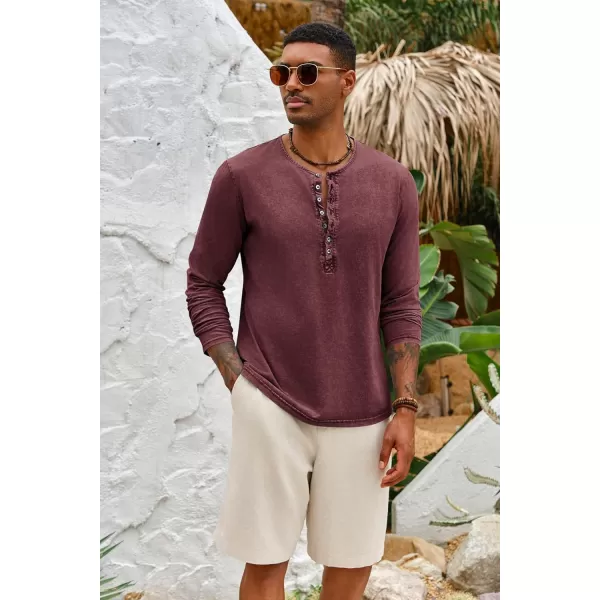 Mens Distressed Henley Shirts Front Placket Retro Long Sleeve Tee Shirts Casual Button Down Washed T-Shirts for Men