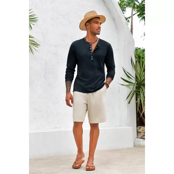 Mens Distressed Henley Shirts Front Placket Retro Long Sleeve Tee Shirts Casual Button Down Washed T-Shirts for Men