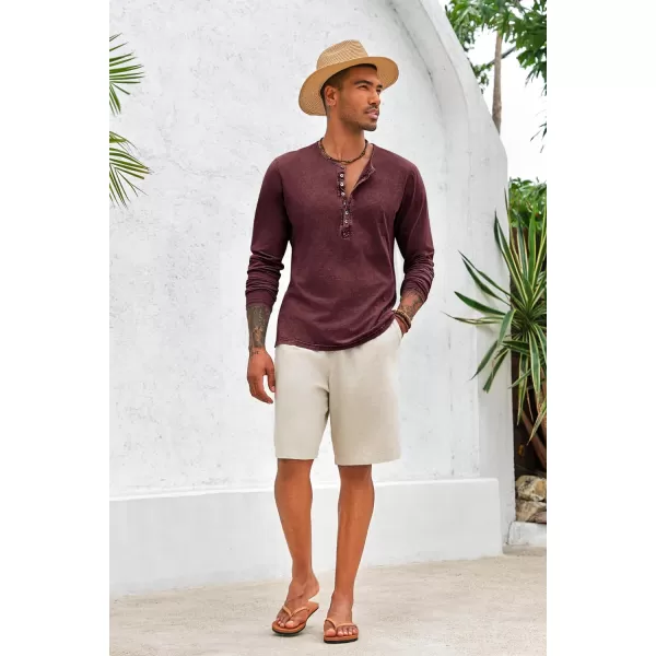 Mens Distressed Henley Shirts Front Placket Retro Long Sleeve Tee Shirts Casual Button Down Washed T-Shirts for Men