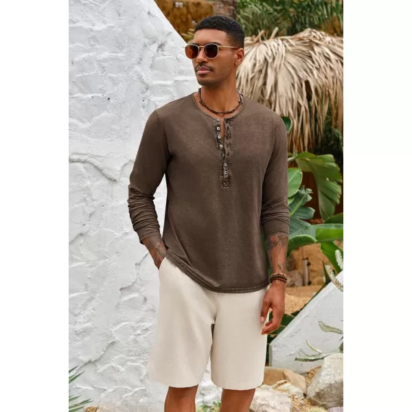 Mens Distressed Henley Shirts Front Placket Retro Long Sleeve Tee Shirts Casual Button Down Washed T-Shirts for Men