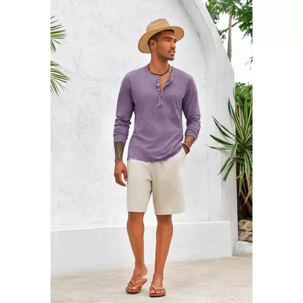 Mens Distressed Henley Shirts Front Placket Retro Long Sleeve Tee Shirts Casual Button Down Washed T-Shirts for Men