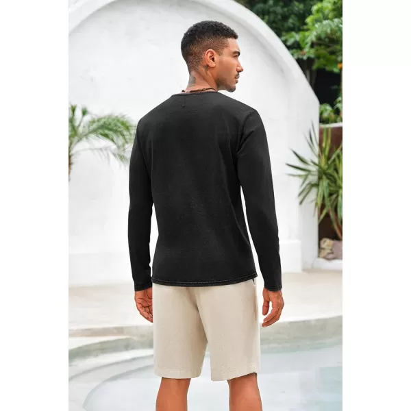 Mens Distressed Henley Shirts Front Placket Retro Long Sleeve Tee Shirts Casual Button Down Washed T-Shirts for Men