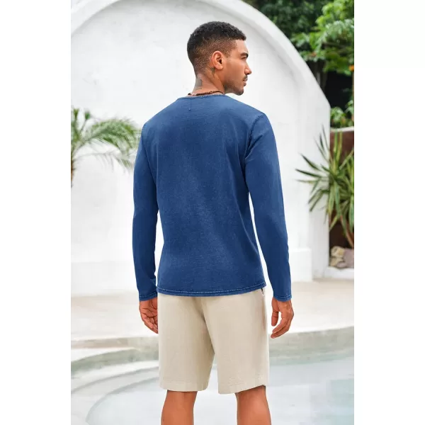 Mens Distressed Henley Shirts Front Placket Retro Long Sleeve Tee Shirts Casual Button Down Washed T-Shirts for Men