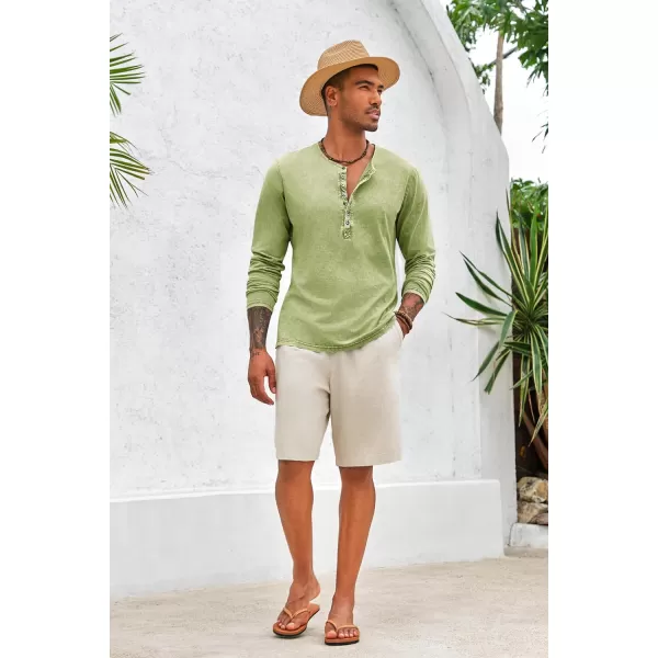 Mens Distressed Henley Shirts Front Placket Retro Long Sleeve Tee Shirts Casual Button Down Washed T-Shirts for Men
