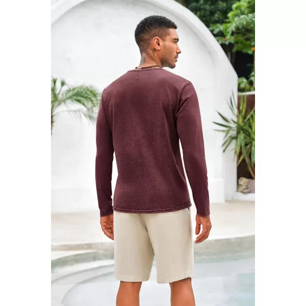 Mens Distressed Henley Shirts Front Placket Retro Long Sleeve Tee Shirts Casual Button Down Washed T-Shirts for Men