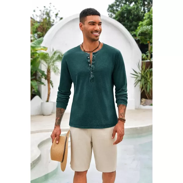 Mens Distressed Henley Shirts Front Placket Retro Long Sleeve Tee Shirts Casual Button Down Washed T-Shirts for Men