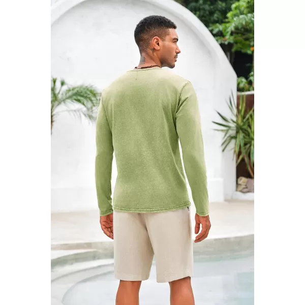 Mens Distressed Henley Shirts Front Placket Retro Long Sleeve Tee Shirts Casual Button Down Washed T-Shirts for Men