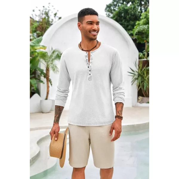 Mens Distressed Henley Shirts Front Placket Retro Long Sleeve Tee Shirts Casual Button Down Washed T-Shirts for Men
