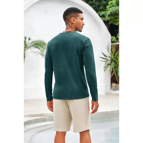 Mens Distressed Henley Shirts Front Placket Retro Long Sleeve Tee Shirts Casual Button Down Washed T-Shirts for Men