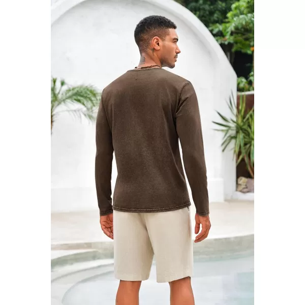 Mens Distressed Henley Shirts Front Placket Retro Long Sleeve Tee Shirts Casual Button Down Washed T-Shirts for Men