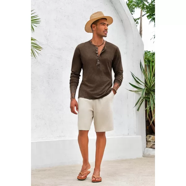 Mens Distressed Henley Shirts Front Placket Retro Long Sleeve Tee Shirts Casual Button Down Washed T-Shirts for Men