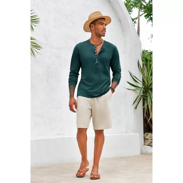 Mens Distressed Henley Shirts Front Placket Retro Long Sleeve Tee Shirts Casual Button Down Washed T-Shirts for Men