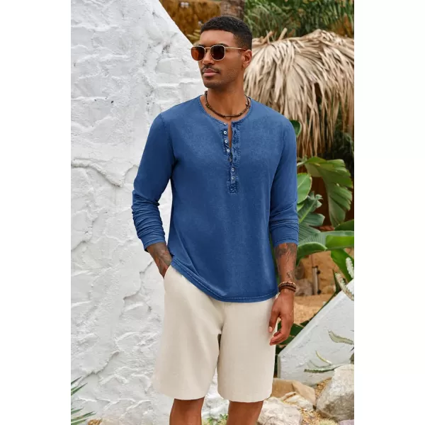 Mens Distressed Henley Shirts Front Placket Retro Long Sleeve Tee Shirts Casual Button Down Washed T-Shirts for Men