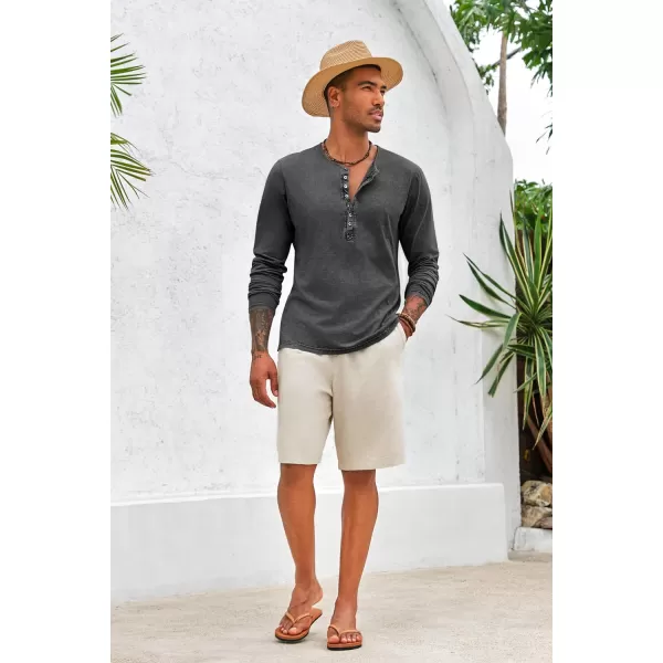 Mens Distressed Henley Shirts Front Placket Retro Long Sleeve Tee Shirts Casual Button Down Washed T-Shirts for Men