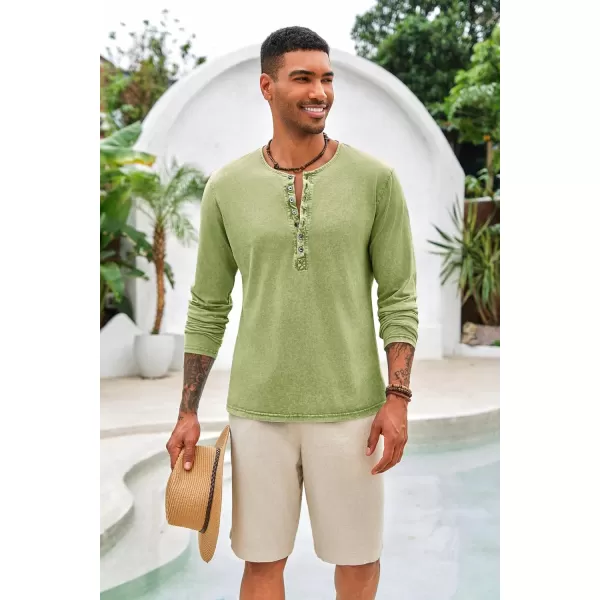 Mens Distressed Henley Shirts Front Placket Retro Long Sleeve Tee Shirts Casual Button Down Washed T-Shirts for Men