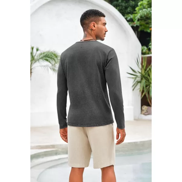 Mens Distressed Henley Shirts Front Placket Retro Long Sleeve Tee Shirts Casual Button Down Washed T-Shirts for Men