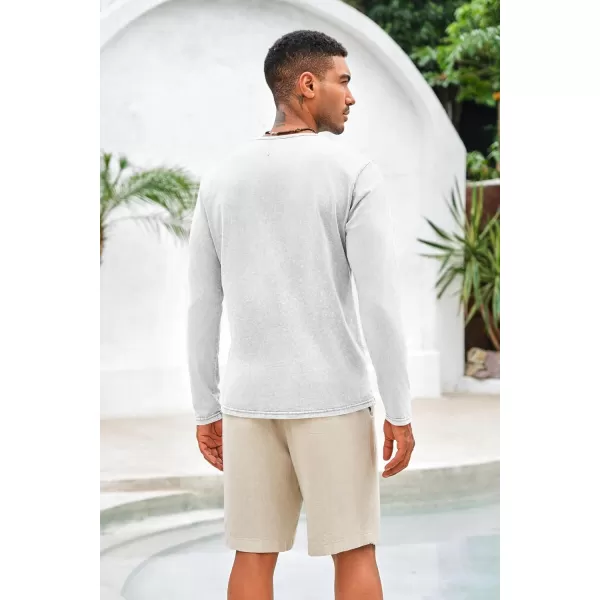 Mens Distressed Henley Shirts Front Placket Retro Long Sleeve Tee Shirts Casual Button Down Washed T-Shirts for Men