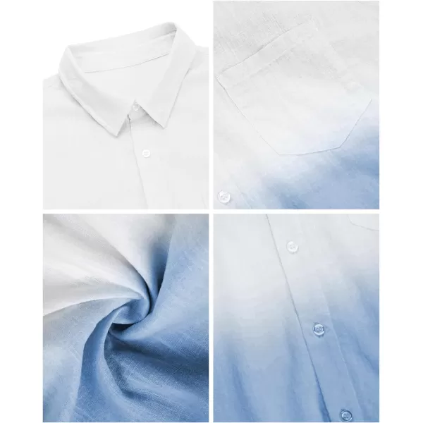 Mens Gradient Linen Shirts Casual Button Down Short Sleeve Beach Summer Shirts