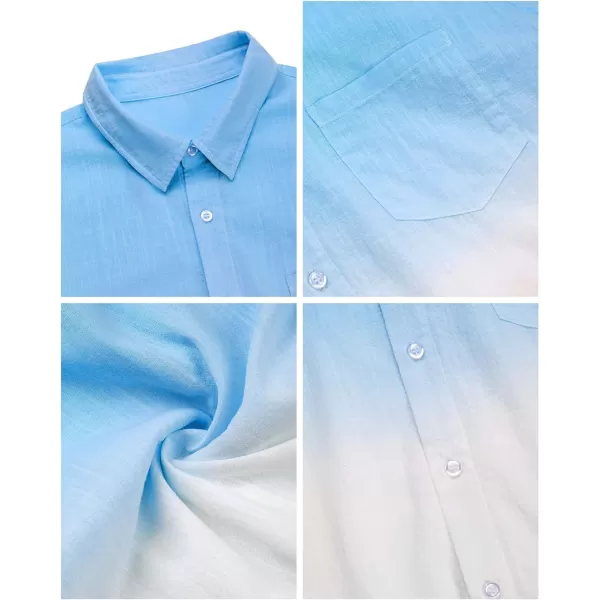 Mens Gradient Linen Shirts Casual Button Down Short Sleeve Beach Summer Shirts