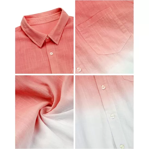 Mens Gradient Linen Shirts Casual Button Down Short Sleeve Beach Summer Shirts
