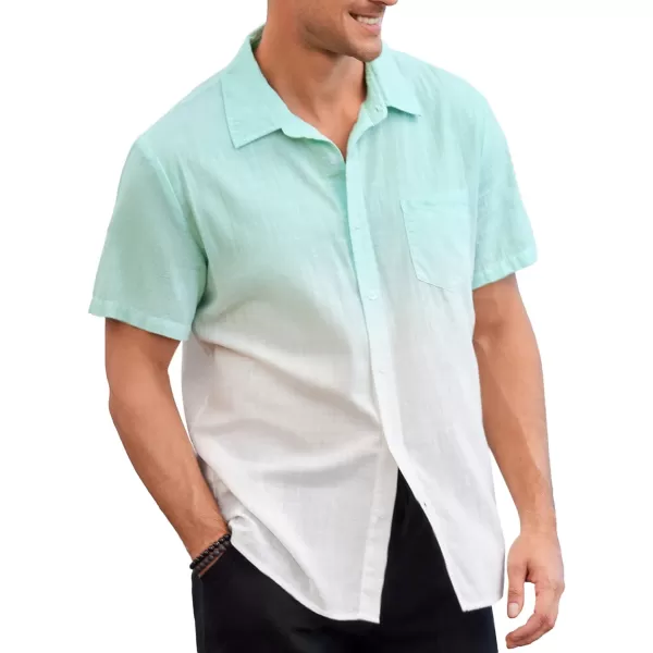 Mens Gradient Linen Shirts Casual Button Down Short Sleeve Beach Summer Shirts