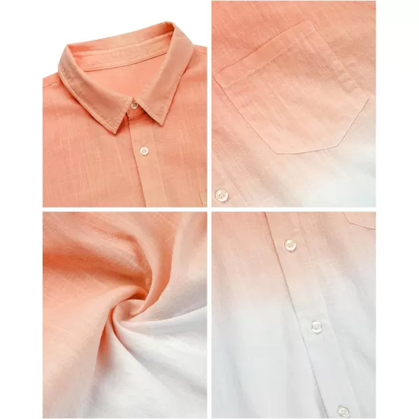 Mens Gradient Linen Shirts Casual Button Down Short Sleeve Beach Summer Shirts