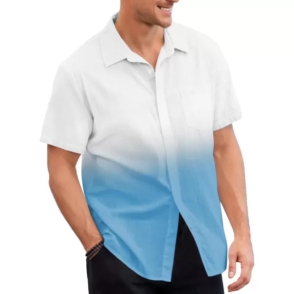 Mens Gradient Linen Shirts Casual Button Down Short Sleeve Beach Summer Shirts