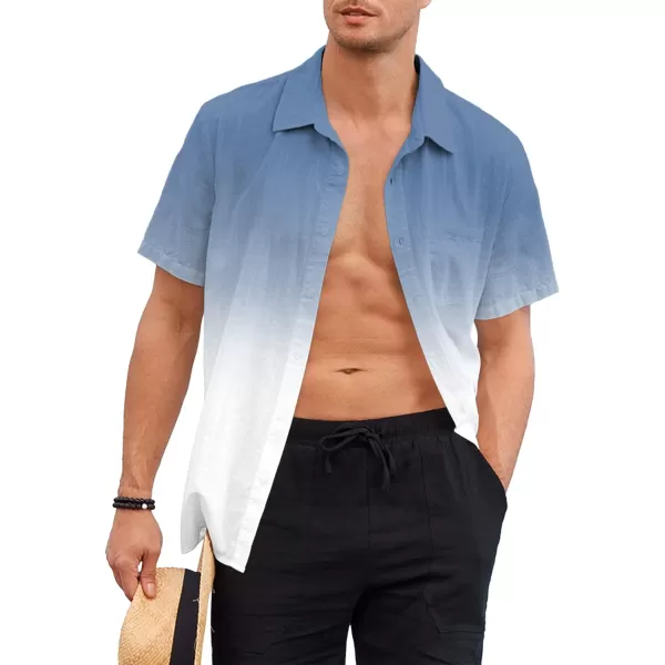 Mens Gradient Linen Shirts Casual Button Down Short Sleeve Beach Summer Shirts